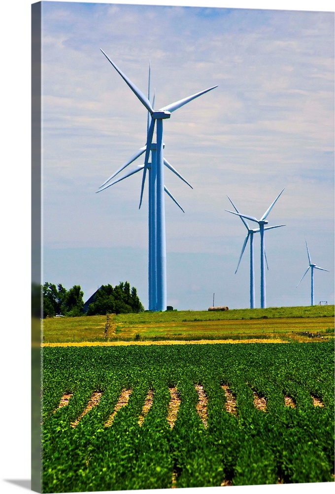 Kansas, Lincoln County, wind farms, soy field