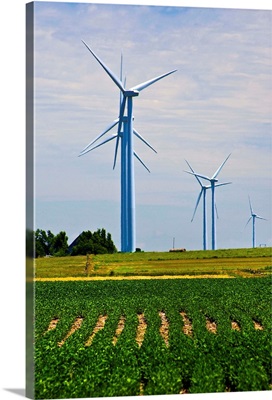 Kansas, Lincoln County, wind farms, soy field