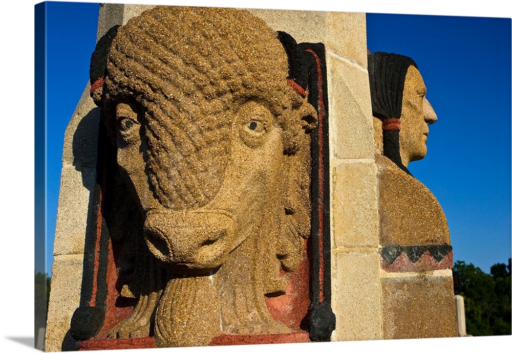 Kansas, Wichita, detail of faces at Minisa bridge