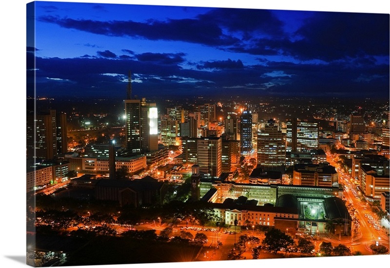 Kenya, Nairobi Area, Nairobi, City skyline at dusk Wall Art, Canvas