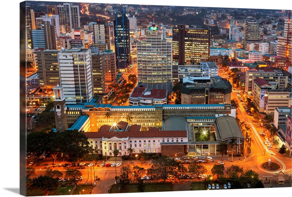 Kenya, Nairobi Area, Nairobi, Downtown from the Kenyatta International Conference Centre (KICC) tower.