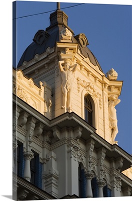 Latvia, Riga, Facade detail of Art Nouveau style building, Strenieku Street