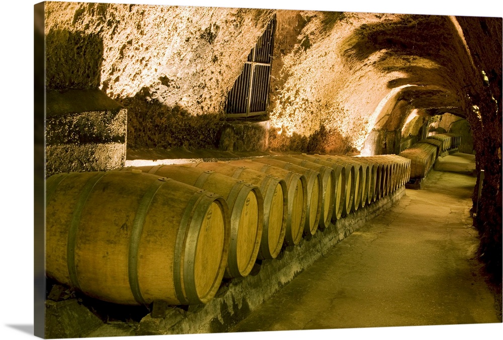 Lebanon, Beqaa, Barrels in the wine cellar of the Chateau Ksara winery