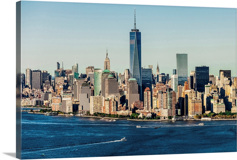USA, New York City, Manhattan, Lower Manhattan, Aerial view of Manhattan, Freedom tower, Empire State Building, financial ...