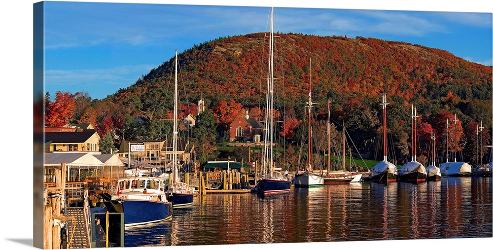 USA, Maine, Camden, The harbor in autumn.
