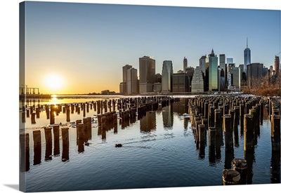 Manhattan, Brooklyn Bridge, Sunset View Of The East River