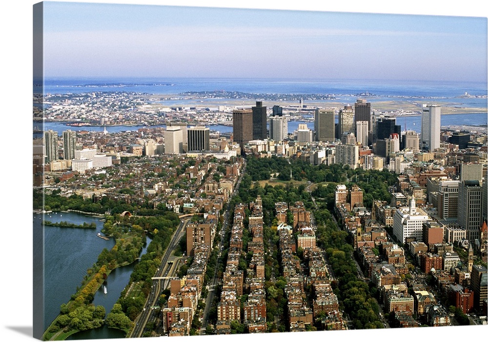 United States, USA, Massachusetts, Boston, Air view of Back Bay Area and Downtown