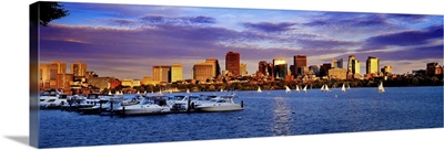 Massachusetts, Boston, View of the skyline and the Charles River at sunset