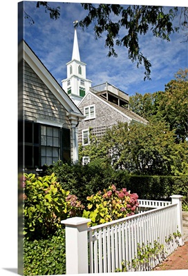 Massachusetts, Nantucket, typical house and First Congregational Church