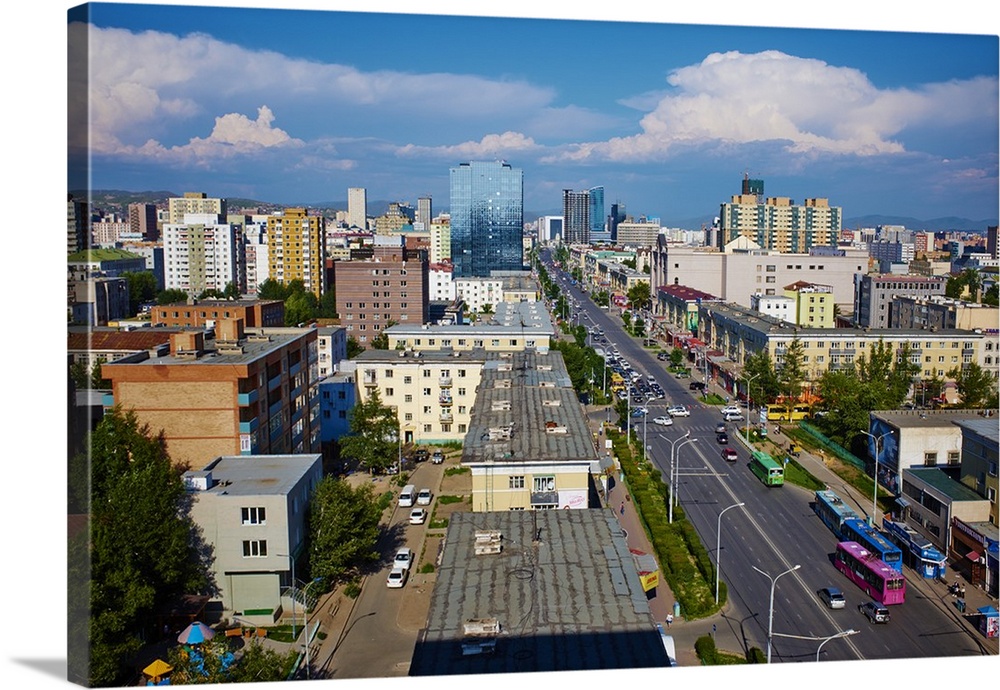 Mongolia, Central Mongolia, Ulaanbaatar, Peace avenue, cityscape.
