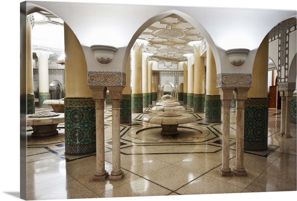 Morocco, Casablanca, Fountains beneath Hassan II Mosque