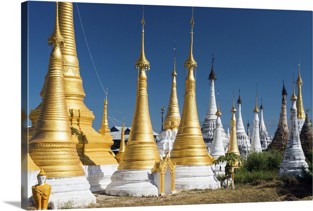 Myanmar, Shan, Nyaungshwe, Pagodas at Inthein on Inle Lake.