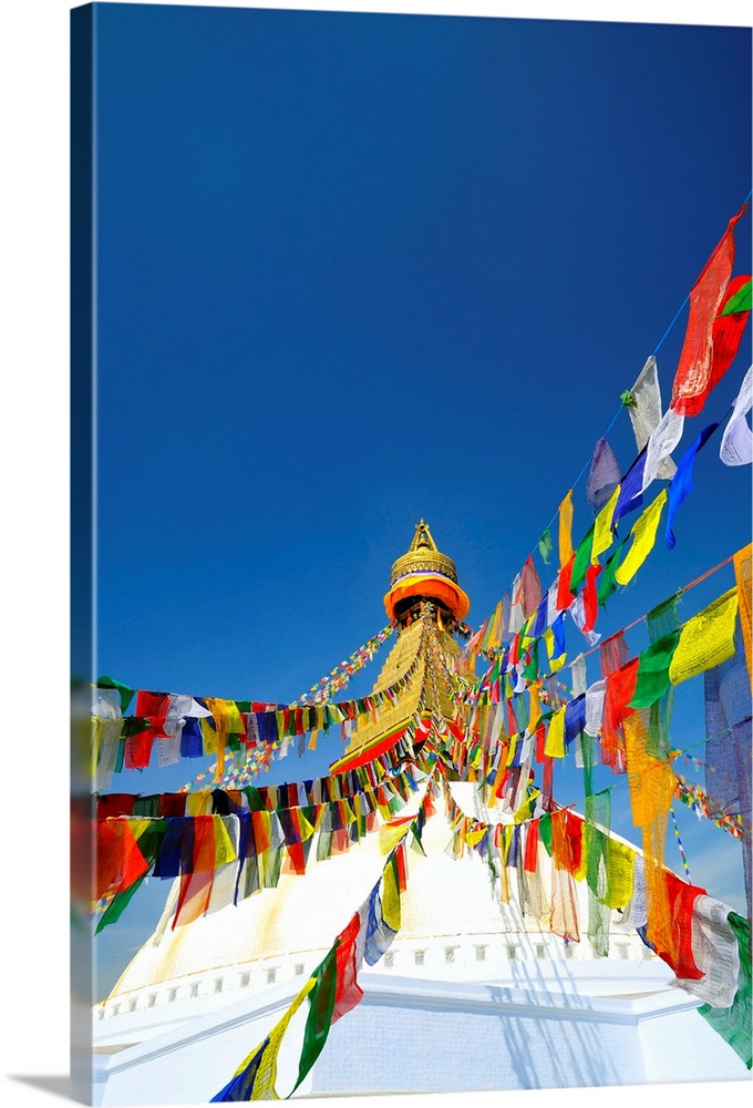 Nepal, Central, Kathmandu, Bodhnath Stupa, Prayer flags at Bodnath Stupa