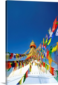 Nepal, Central, Kathmandu, Bodhnath Stupa, Prayer flags at Bodnath Stupa image thumbnail