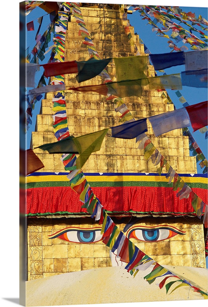 Nepal, Central, Kathmandu, Buddhist stupa of Bodnath, Prayer flag