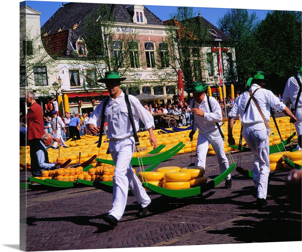 Netherlands, Alkmaar, Cheese carriers in Alkmaar cheese market