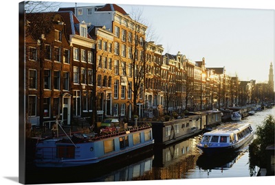 Netherlands, Amsterdam, Sunset along Prinsengracht canal