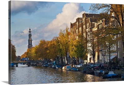 Netherlands, Benelux, Amsterdam, Prinsengracht, bell tower of the Westerkerk church
