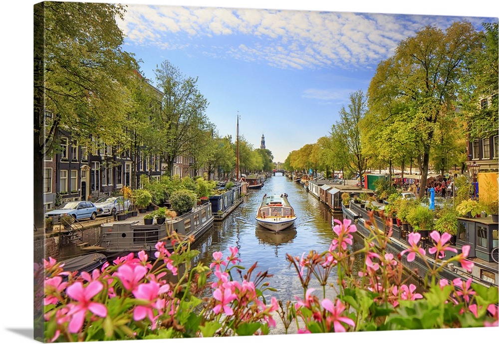 Netherlands, North Holland, Benelux, Amsterdam, Prinsengracht Westerkerk on Prinsengracht Canal.