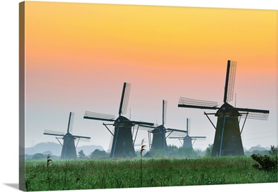 Netherlands, South Holland, Kinderdijk, Benelux, Windmills In Kinderdijk