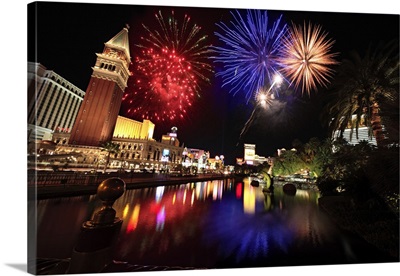 Nevada, Las Vegas, Fireworks and the Venetian Resort Hotel Casino