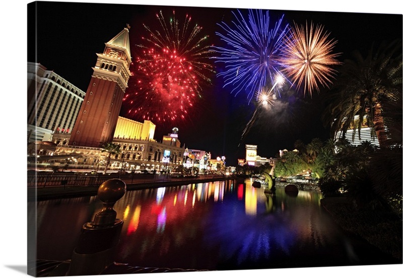 Nevada, Las Vegas, Fireworks and the Resort Hotel Casino Wall Art, Canvas Prints