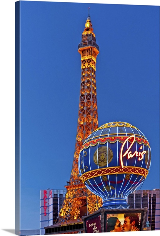 View on the replica of Eiffel Tower at Paris Hotel & Casino. Las