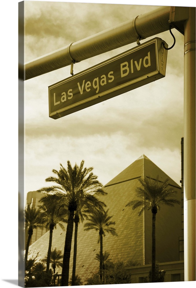 United States, USA, Nevada, Las Vegas, Street name sign and Luxor Hotel and Casino