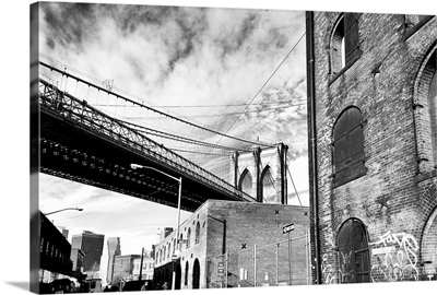 New York City, Brooklyn, Brooklyn Bridge Black and White vintage look