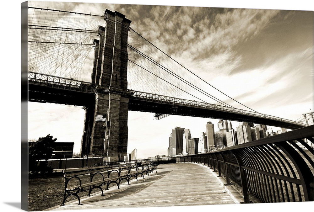 USA, New York, New York City, NYC, Brooklyn, Brooklyn Bridge, Sepia, Black and White