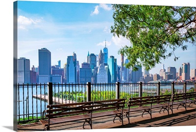 New York City, Brooklyn, Brooklyn Heights, Promenade, Benches.