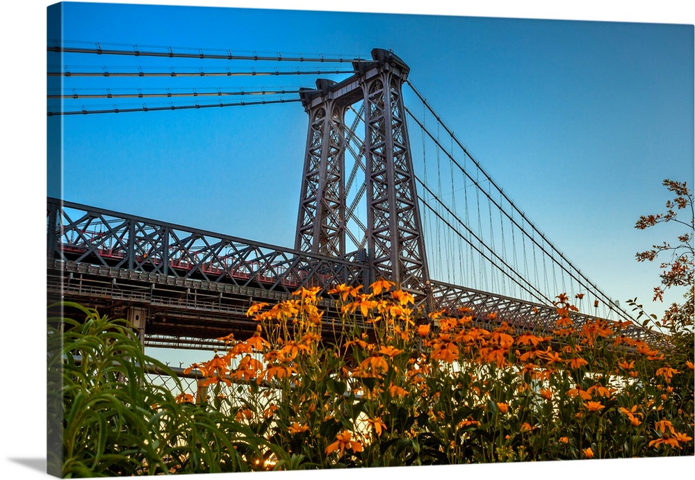New York City, Brooklyn, Williamsburg, bridge seen from Havemeyer Park.