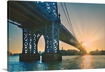 New York City, Brooklyn, Williamsburg, Williamsburg Bridge Seen From Domino Park