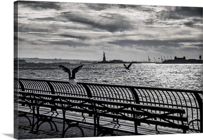 New York City, Hudson River With View Of Statue Of Liberty From Battery  Park City, The View At Battery Park