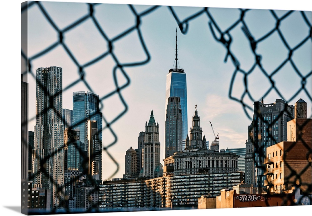 New York City, Lower Manhattan, Lower East Side skyline viewed from Manhattan Bridge.