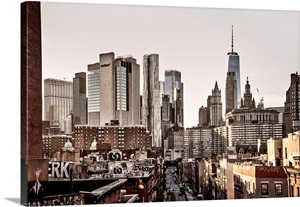 New York City, Lower Manhattan, Lower East Side Skyline Viewed From Manhattan Bridge image thumbnail