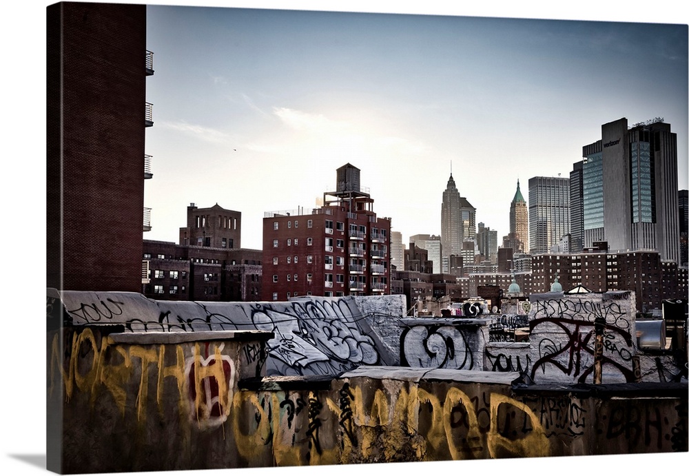 New York City, Lower Manhattan, View over China Town rooftops.