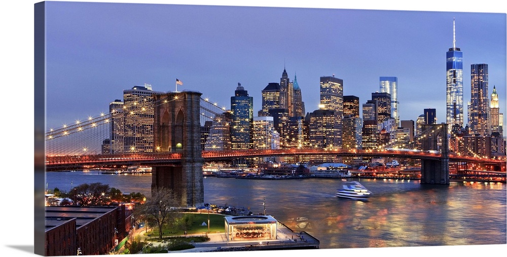 New York City, Manhattan, Brooklyn Bridge, Downtown skyline Wall Art, Canvas Prints, Framed