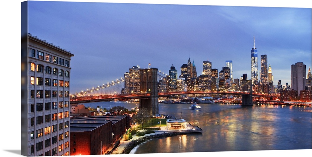 New York City, Manhattan, Brooklyn Bridge, Downtown skyline with the Freedom Tower Wall Art