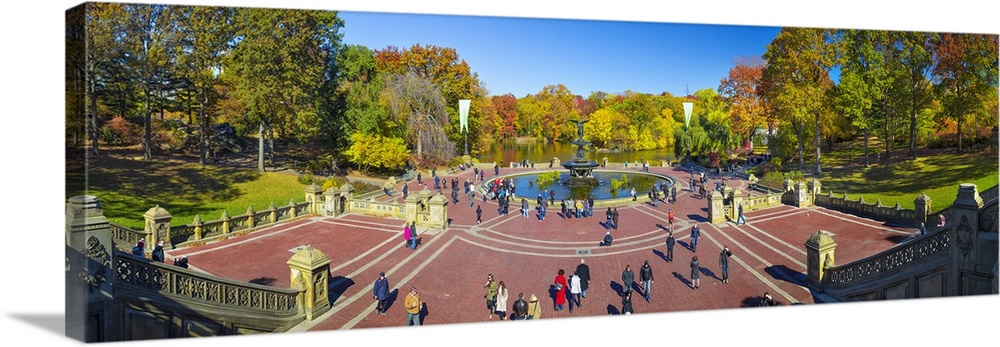 USA, New York City, Manhattan, Central Park, Angel of the Waters fountain and Bethesda Terrace.