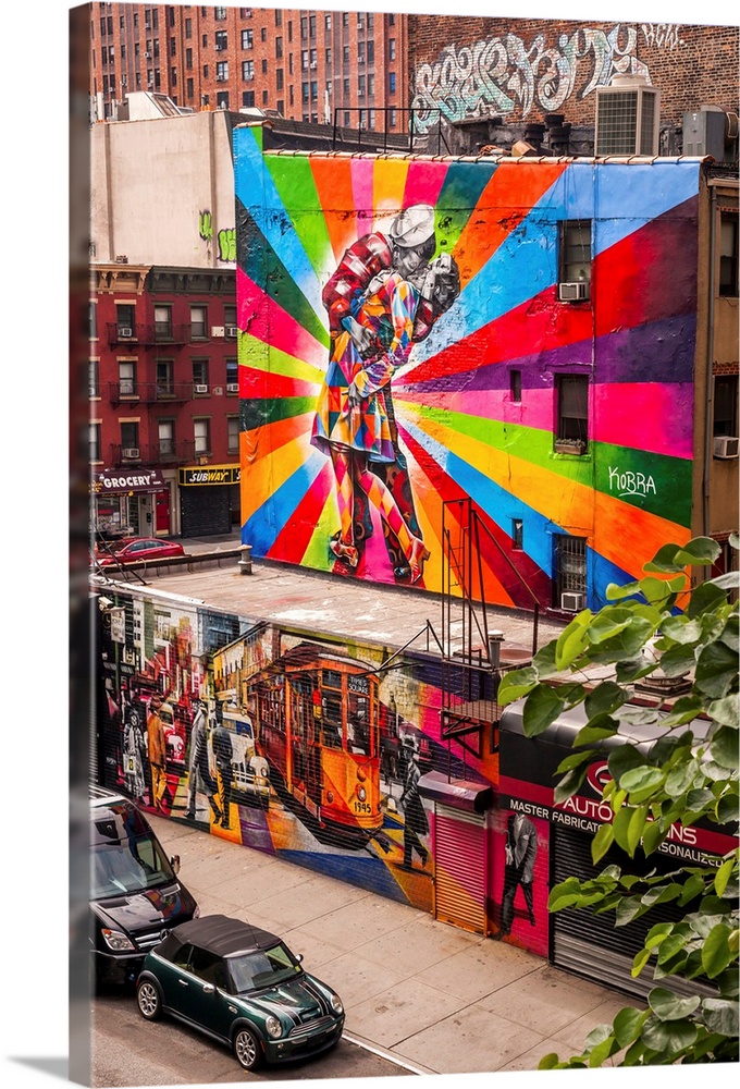 USA, New York City, Manhattan, High Line Park, murals.