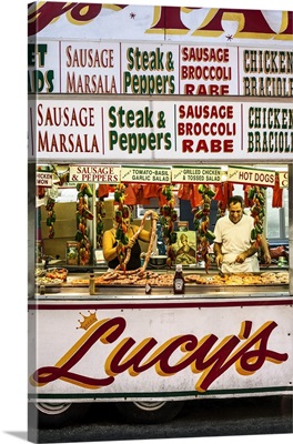 New York City, Manhattan, Little Italy, Grilled sausage stall, San Gennaro Feast