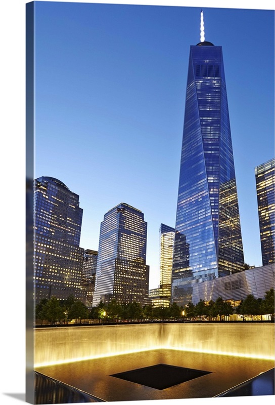 New York City, Manhattan, One World Trade Center, Ground Zero memorial  Solid-Faced Canvas Print