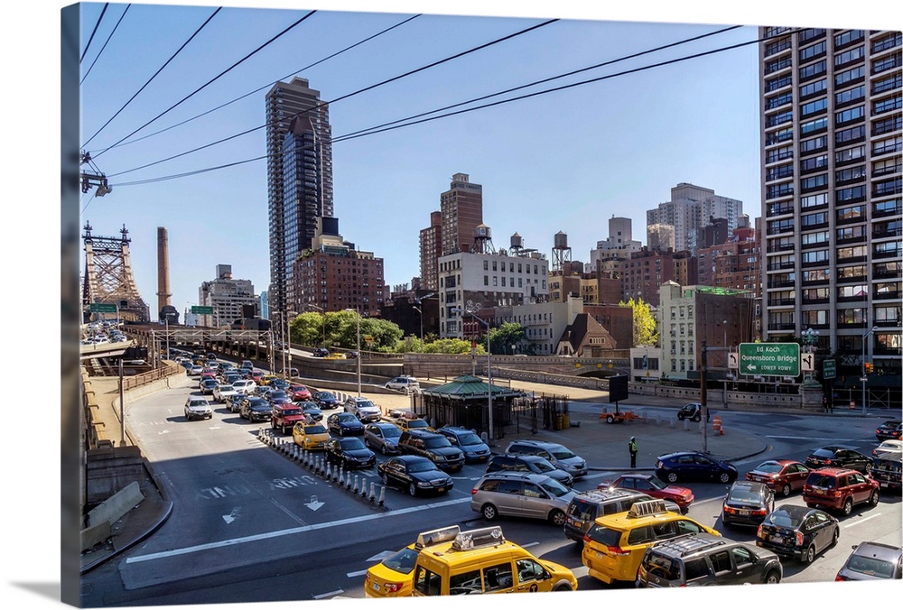 New York, NYC, Manhattan, Queensboro Bridge Traffic viewed from Roosevelt Island Tram.