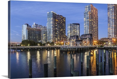 New York City, Queens, Long Island City, Waterfront at night