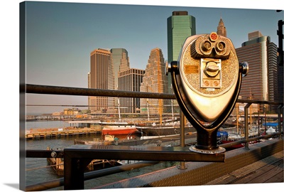New York City, South Street Seaport, lookout point with coin operated viewer