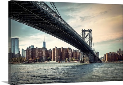 New York City, Williamsburg Bridge And Lower Manhattan Skyline