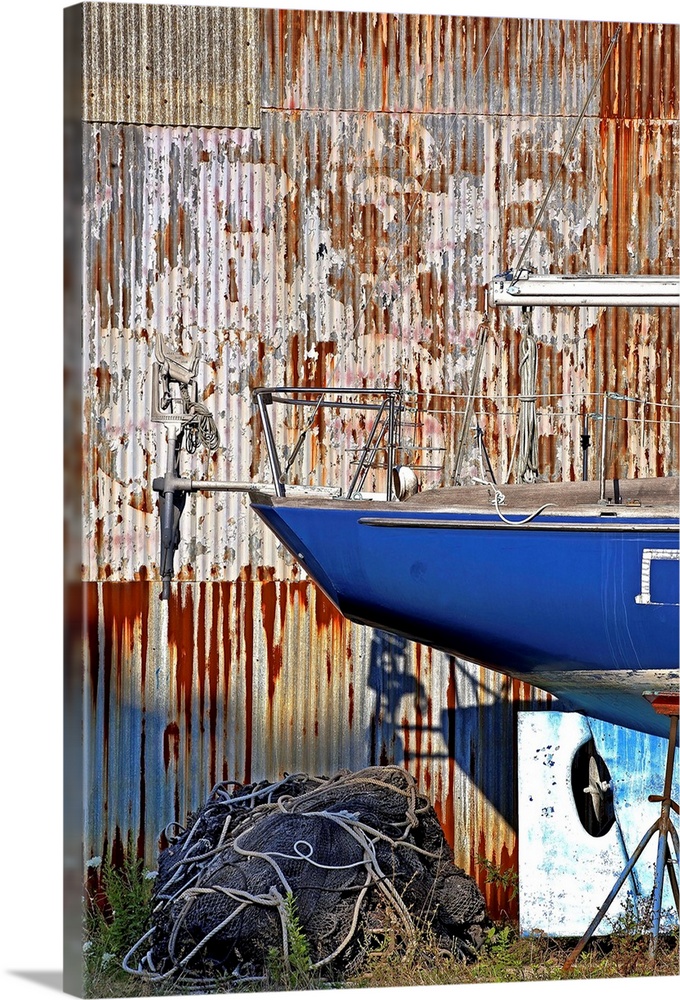 New York, Long Island, close up of boat bow and net