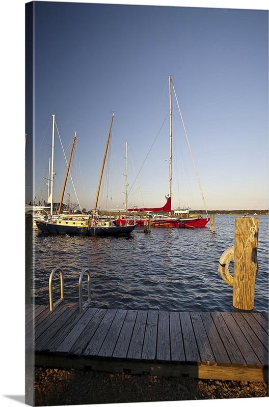 New York, Long Island, Greenport, sunset at Mitchell Marina Wall Art