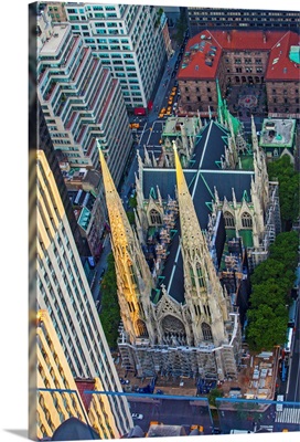 New York, New York City, St. Patricks Cathedral viewed from Top of the Rock